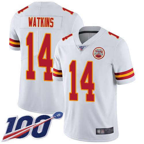 Men Kansas City Chiefs 14 Watkins Sammy White Vapor Untouchable Limited Player 100th Season Football Nike NFL Jersey